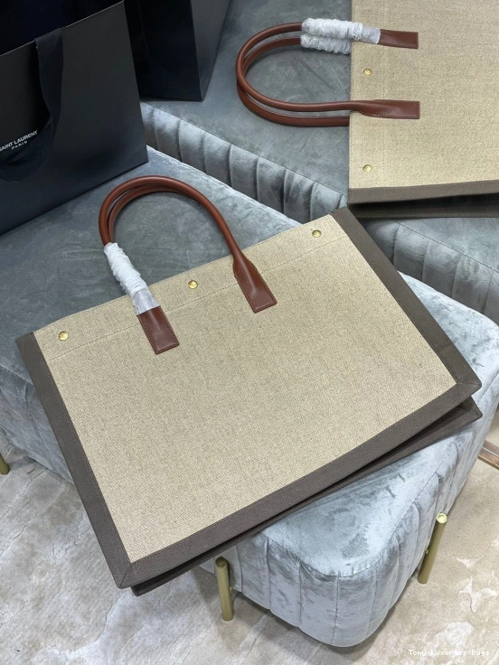 Tony Luxuries AND TOTE YSL RIVE LINEN BAG IN LEATHER GAUCHE 0812